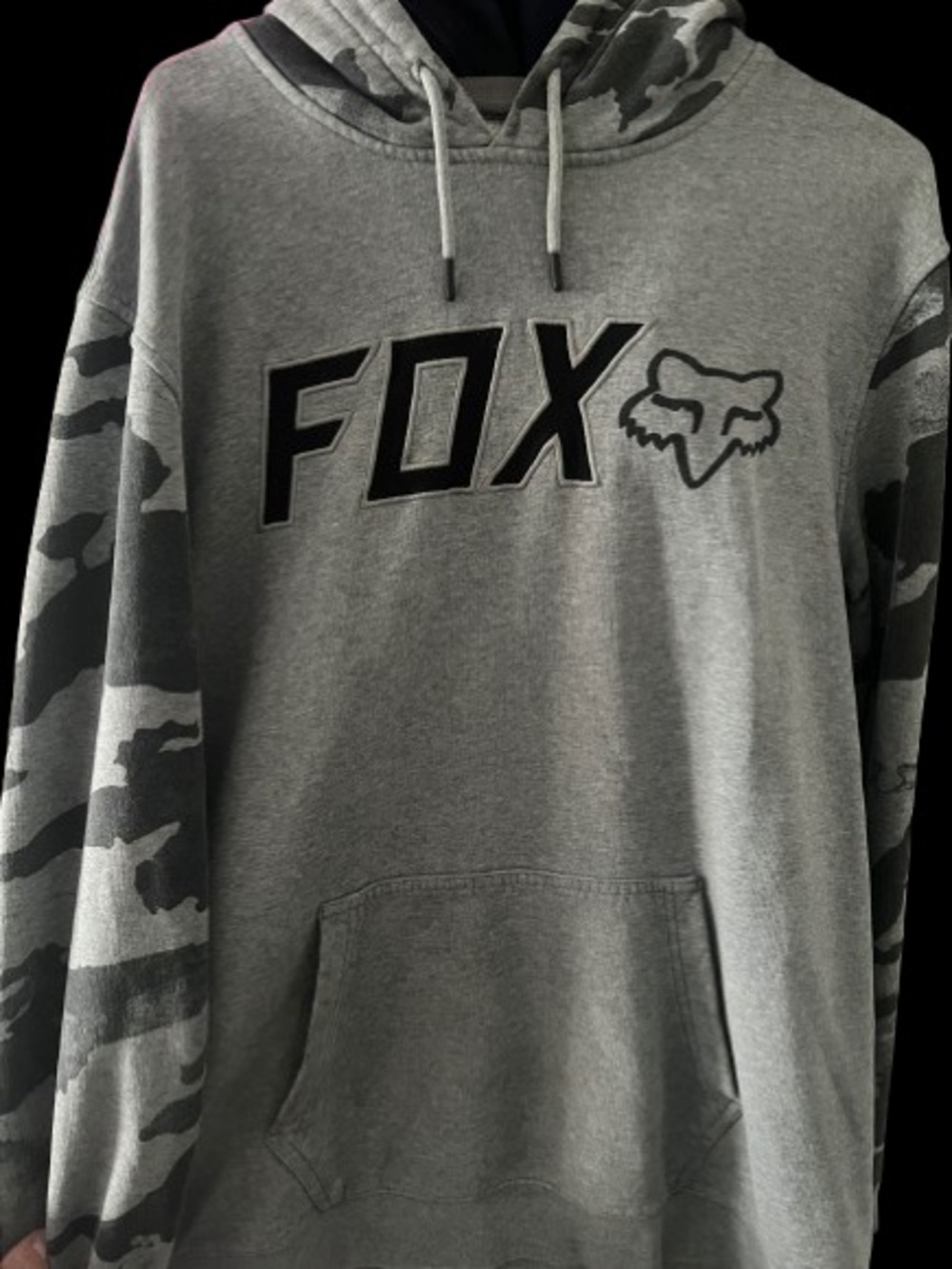 Fox Gray Pullover Hoodie with Camo Sleeves